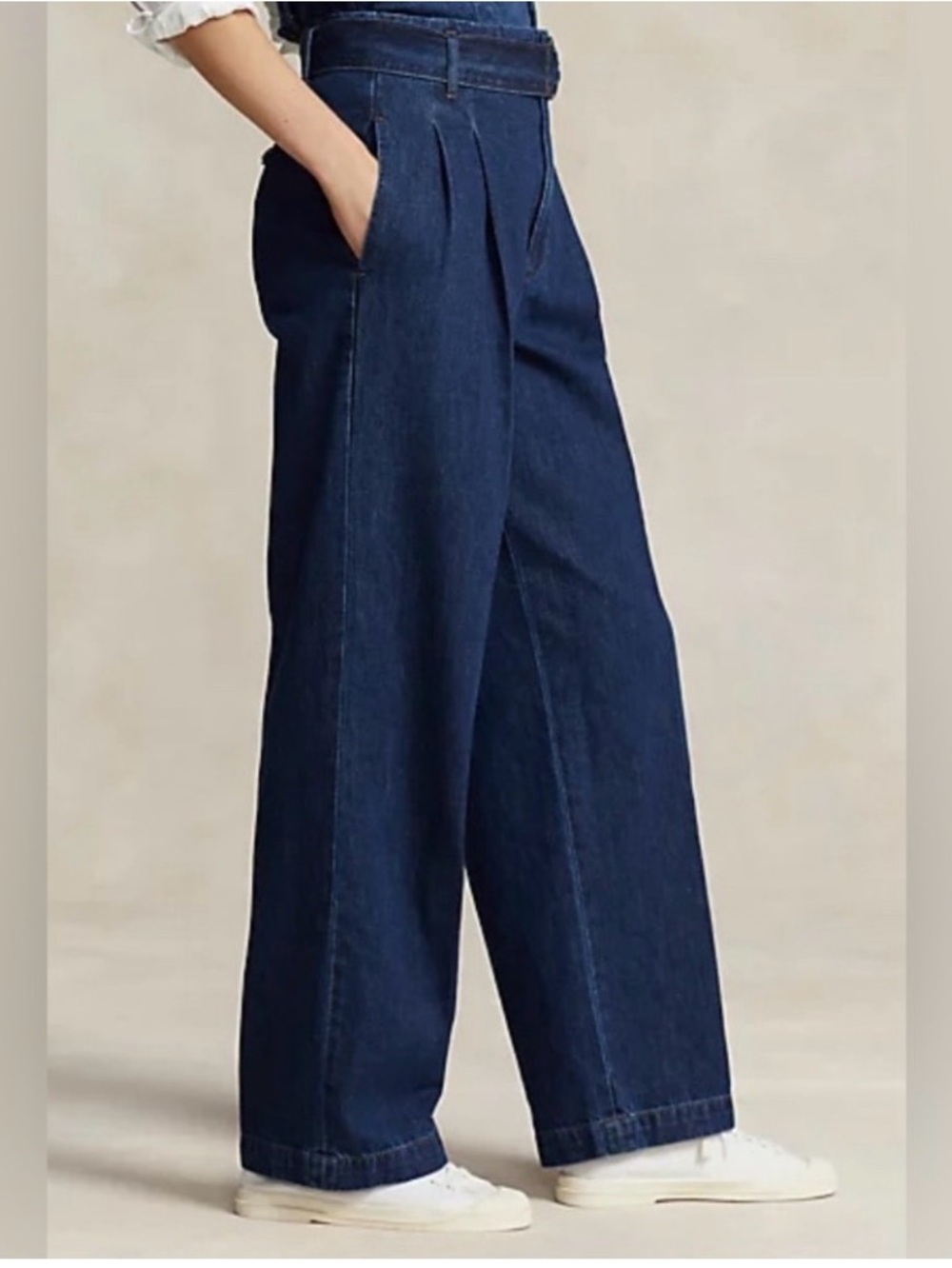 Polo Ralph Lauren Belted Pleated Wide-Leg Denim Pant